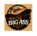 Logo for 'Kim's Big Ass Hats' with a woman wearing a large hat against a sunset background.